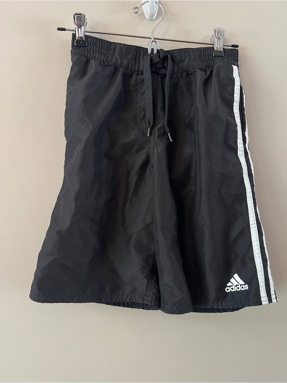 adidas Black swim trunks shorts with White Side Stripes boys size medium